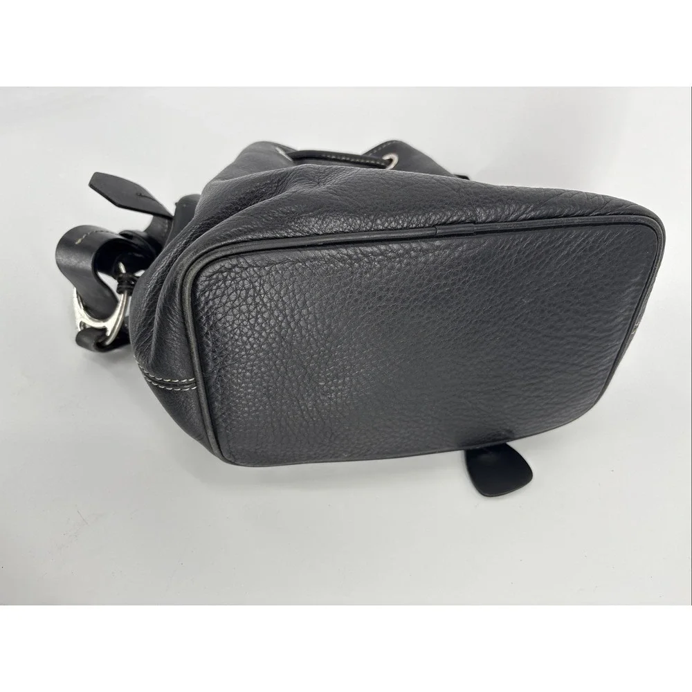 Dooney Bourke Vintage Black Pebble Leather Drawstring Bucket Shoulder Bag Purse